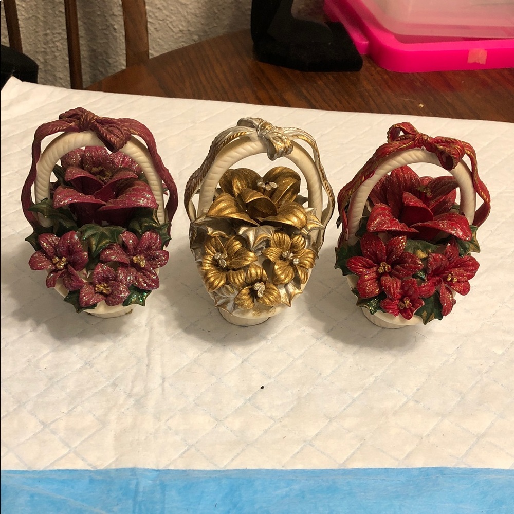 Vintage Red, Gold, and Pink Floral Basket Wall Decor